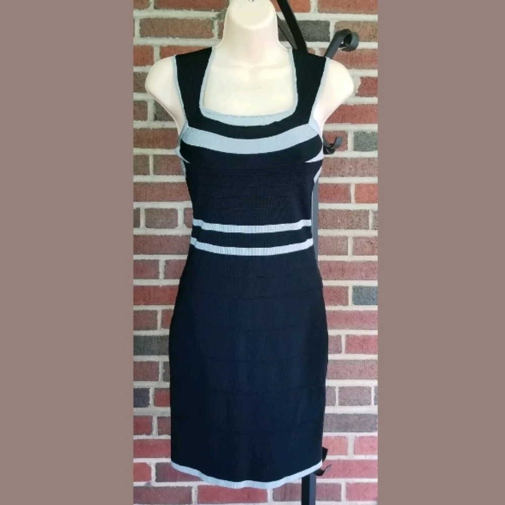 Womens Express Black Gray Stretch Short Bodycon Bandage Dress Size Small